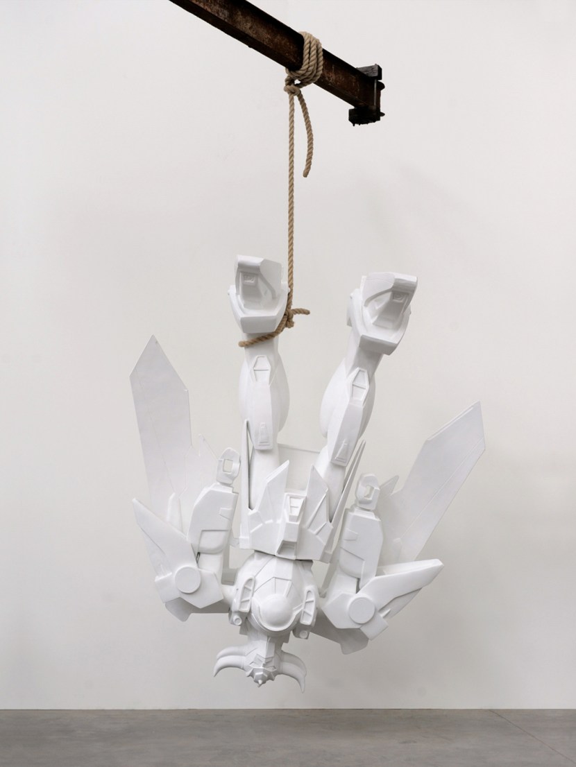 mauro-cuppone_le-pendu_contemporary-art_tarot-cards_the-hanged-man_maam-rome_goldrake_mazinga_gundam_statue_2015